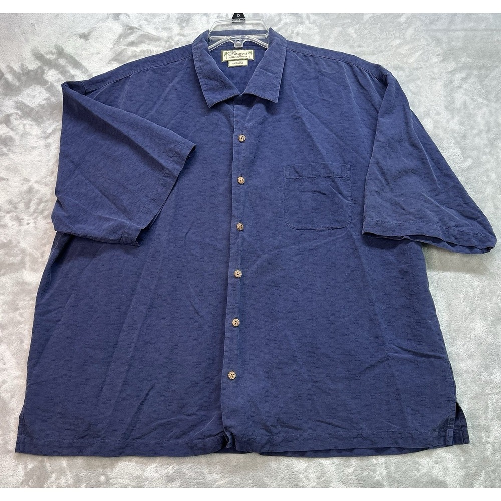 Pussers Island Reserve 100% Silk Hawaiian Shirt Men XL Textured Blue Vacation